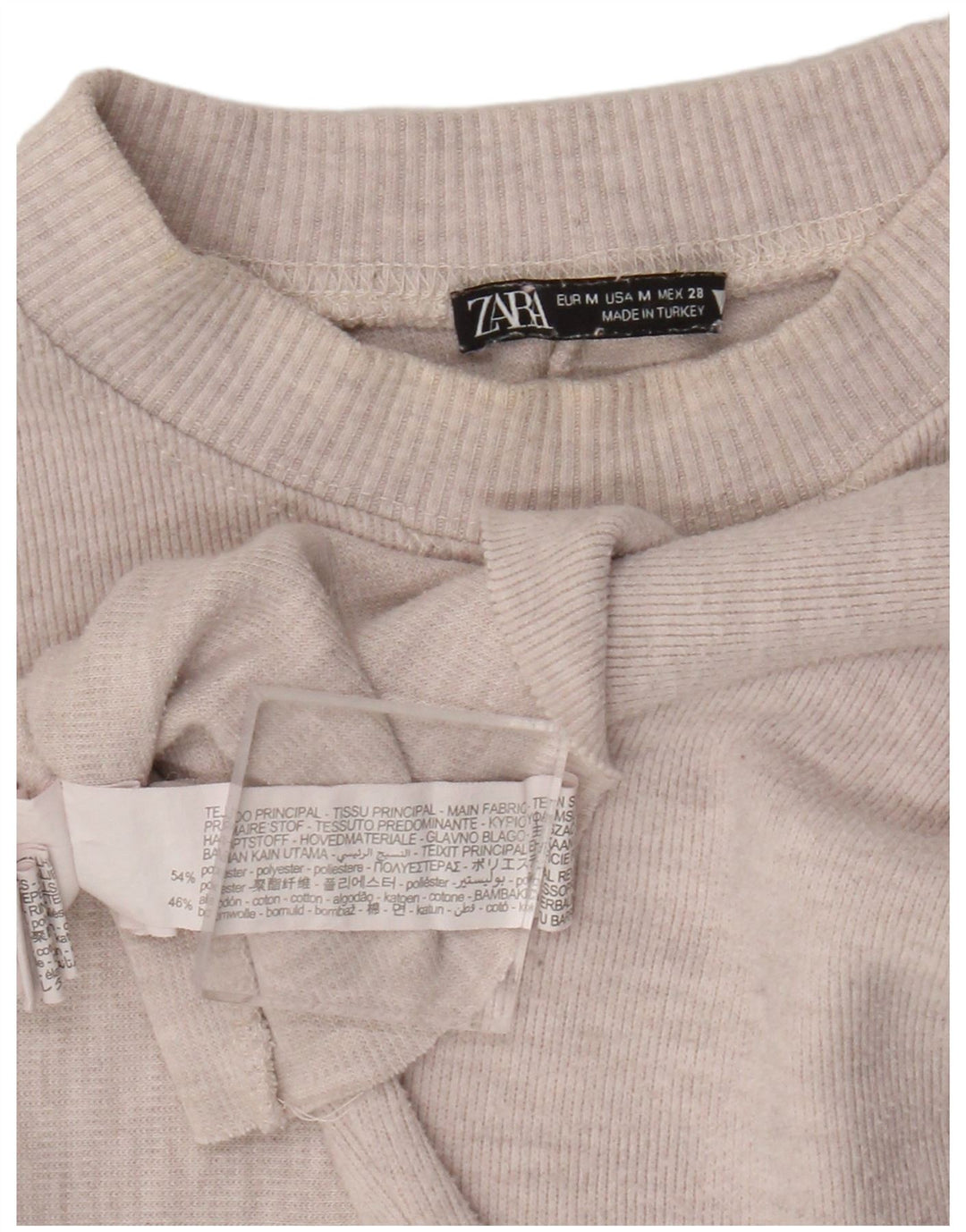 Zara Crop Top Feminino Manga Longa Reino Unido 14 Poliéster Bege Médio