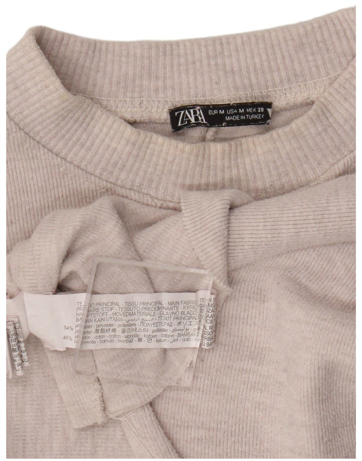 Zara Crop Top Feminino Manga Longa Reino Unido 14 Poliéster Bege Médio
