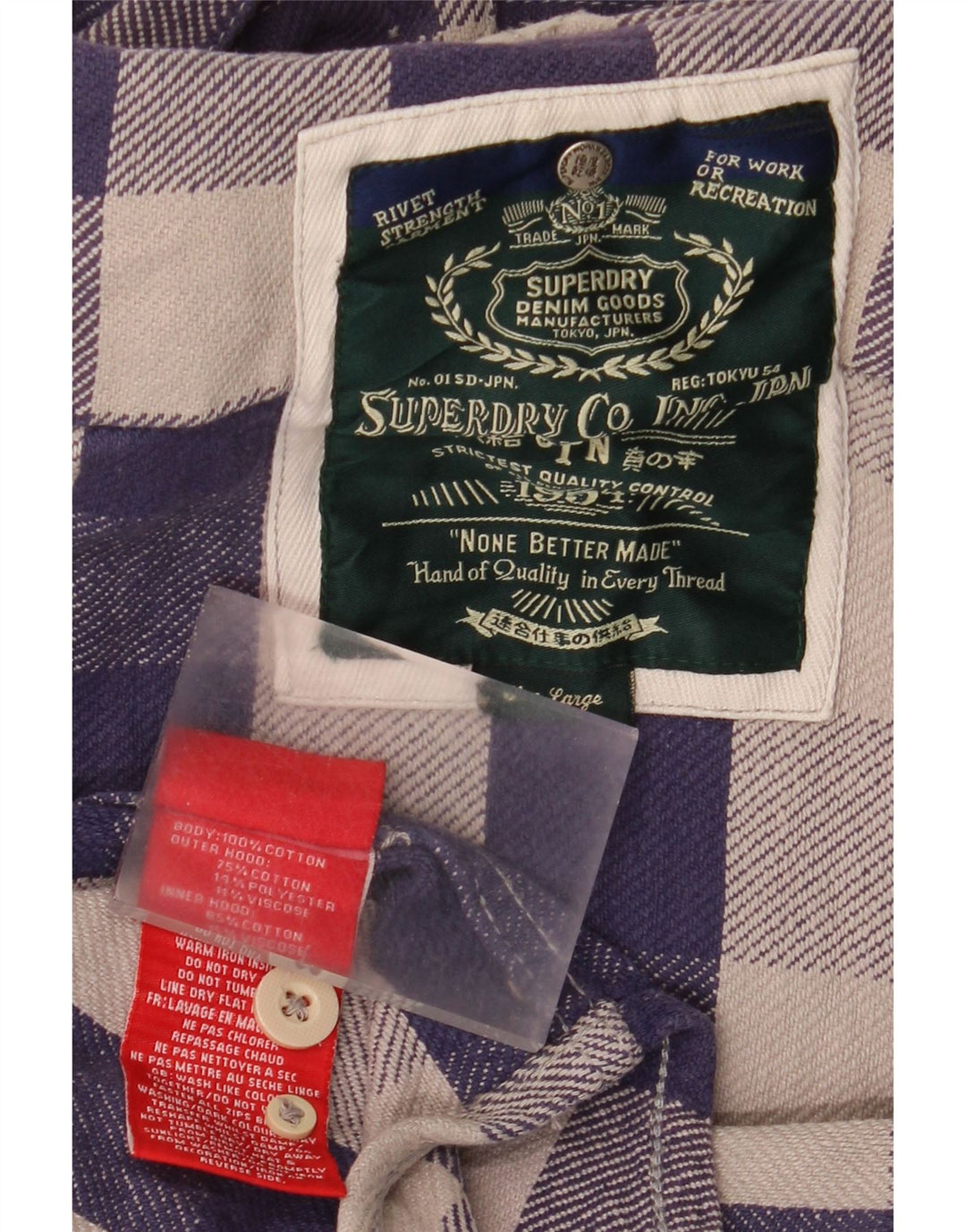 Camisa masculina de flanela Superdry grande algodão guingão azul marinho