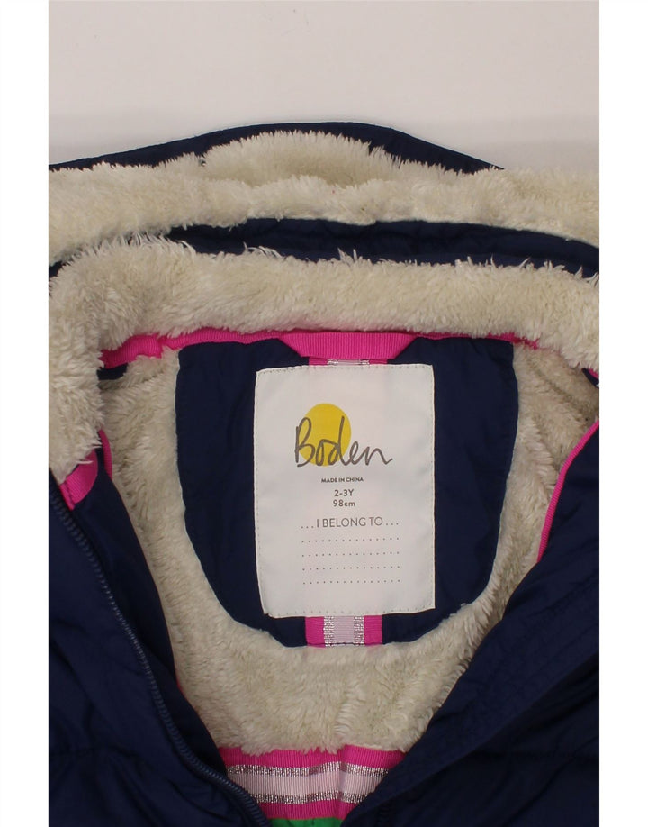 BODEN Girls Hooded Padded Jacket 2-3 Years Navy Blue Polyester Vintage Boden and Second-Hand Boden from Messina Hembry 