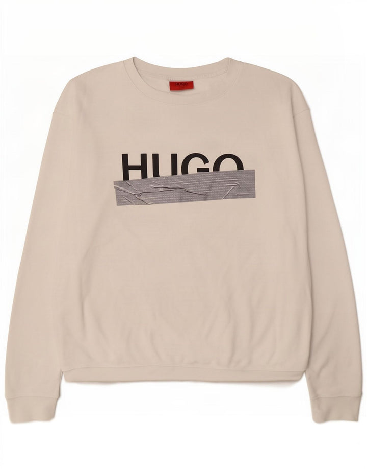 Hugo Boss Mens Graphic Moletom Jumper XL Algodão Branco