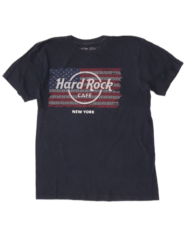 Camiseta masculina Hard Rock Cafe New York Graphic Top Médio Algodão Azul Marinho