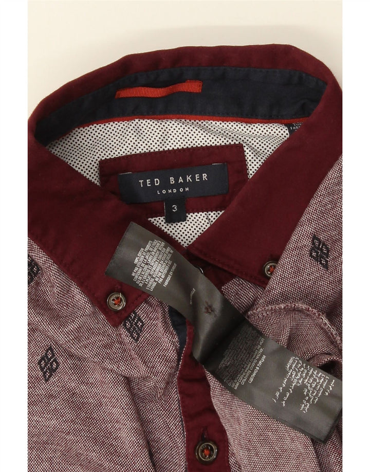 Camisa polo masculina Ted Baker tamanho 3 médio algodão manchado Borgonha