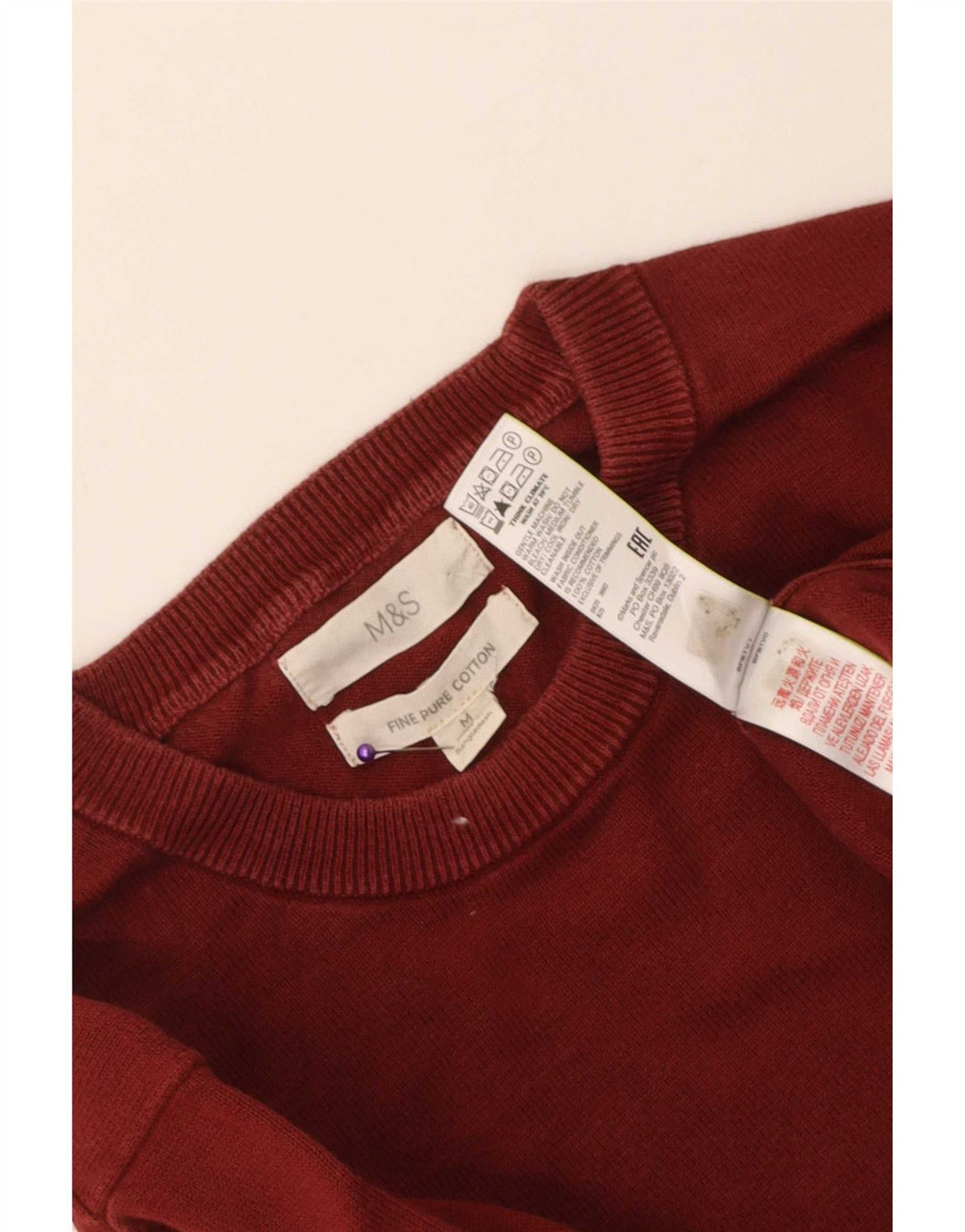 Suéter masculino Marks & Spencer com gola redonda, algodão médio vinho