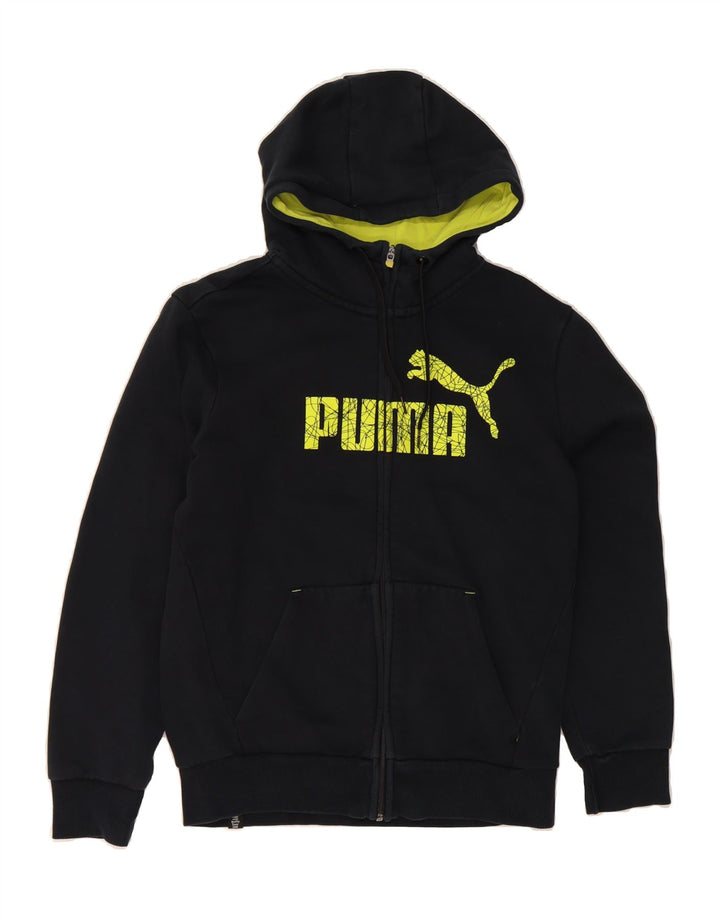 PUMA Mens Graphic Zip Hoodie Sweater Small Navy Blue Cotton Vintage Puma and Second-Hand Puma from Messina Hembry 