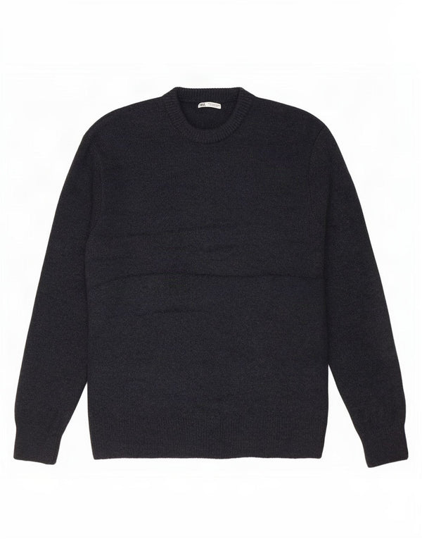 Zara Suéter masculino com gola redonda grande acrílico azul marinho