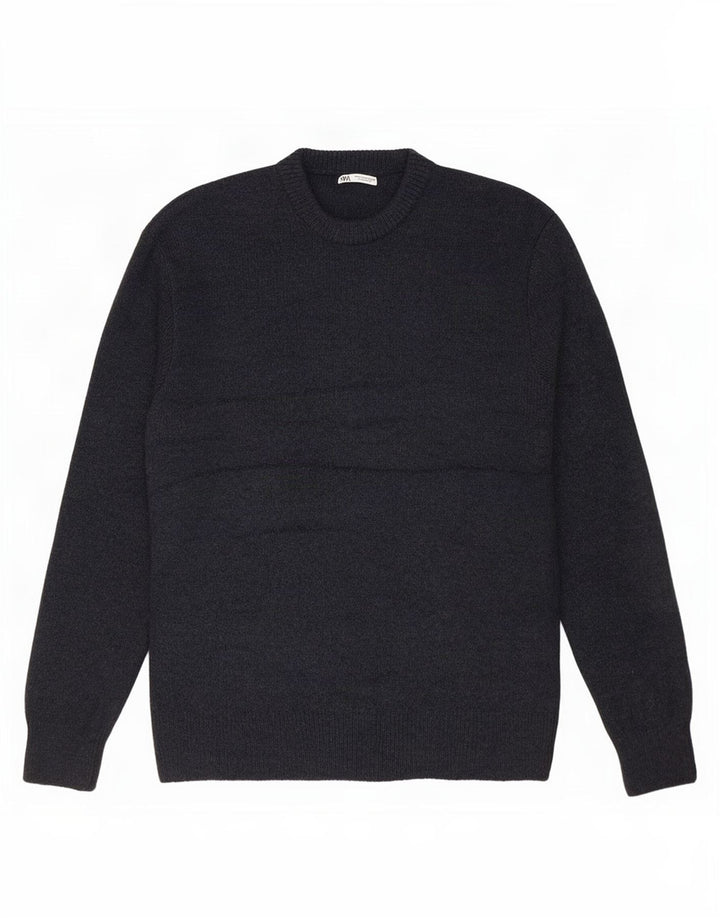 Zara Suéter masculino com gola redonda grande acrílico azul marinho