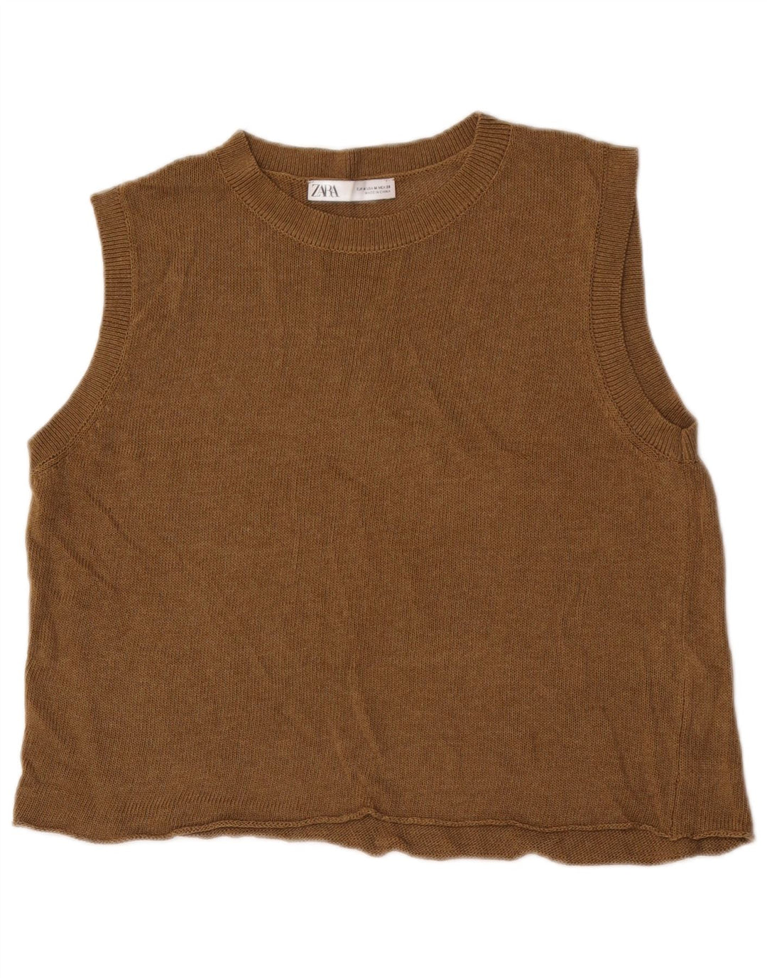 Zara Womens Crop Vest Top UK 14 Médio Marrom Acrílico