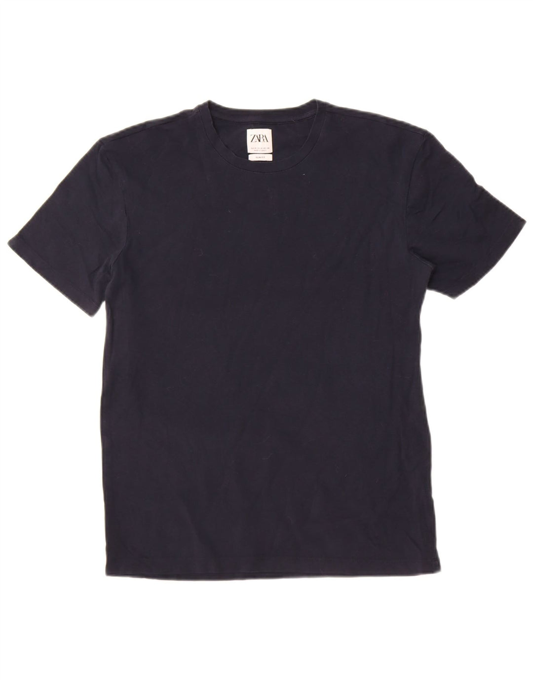 Camiseta masculina Zara Slim Fit Top Médio Algodão Azul Marinho