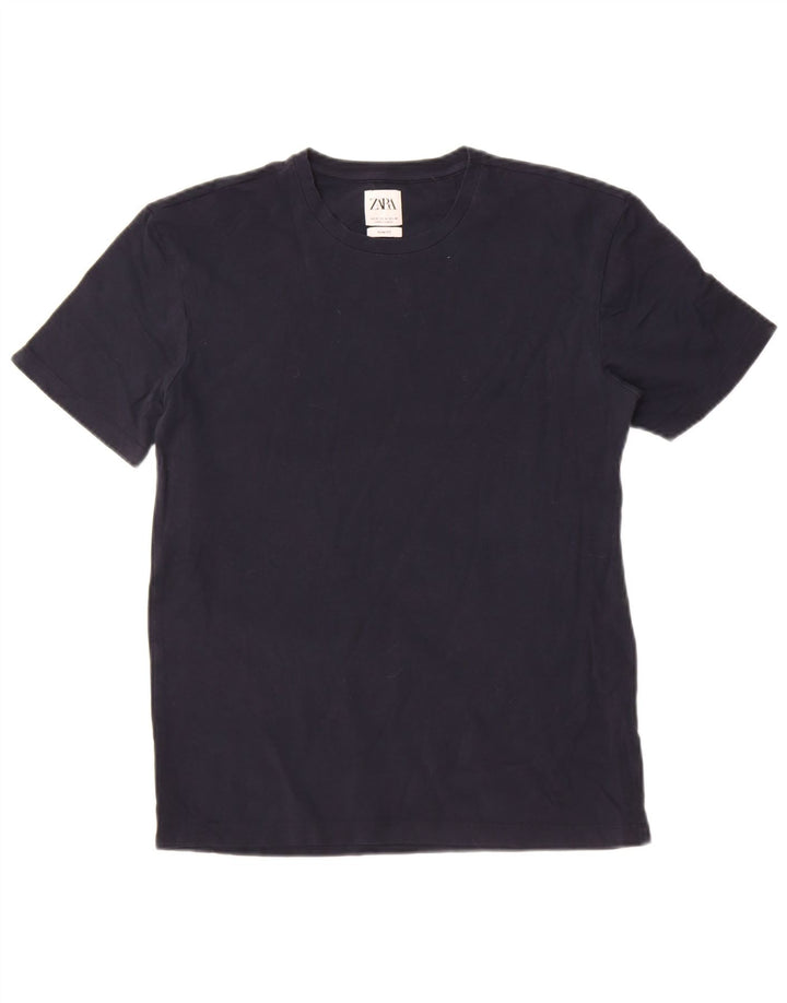 Camiseta masculina Zara Slim Fit Top Médio Algodão Azul Marinho