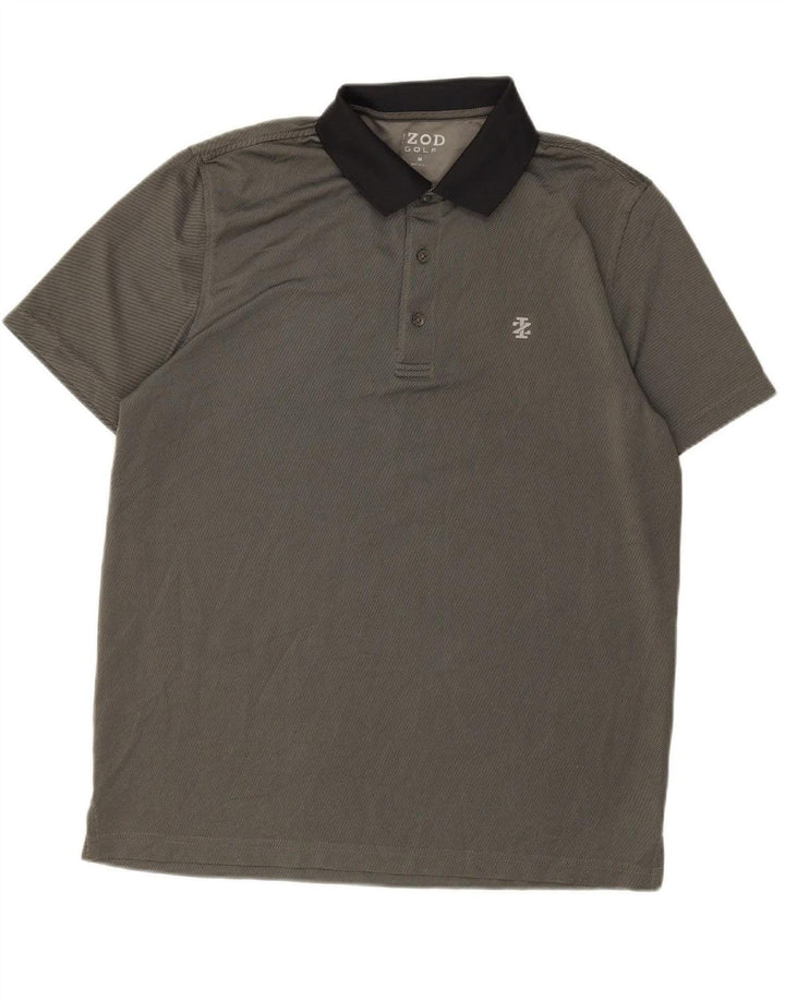 Camisa polo masculina de golfe IZOD listrada cinza médio