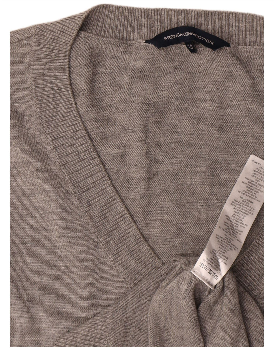 Vestido jumper feminino French Connection Reino Unido 14 grande poliéster manchado cinza