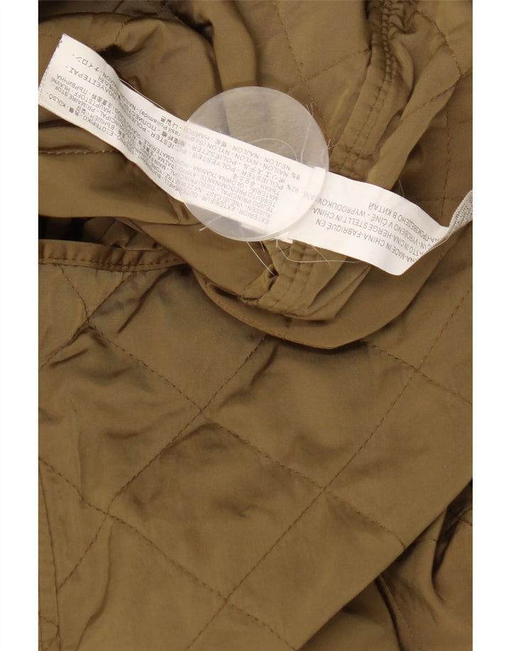 Jaqueta acolchoada com capuz feminino ZARA UK 14 poliéster cáqui médio