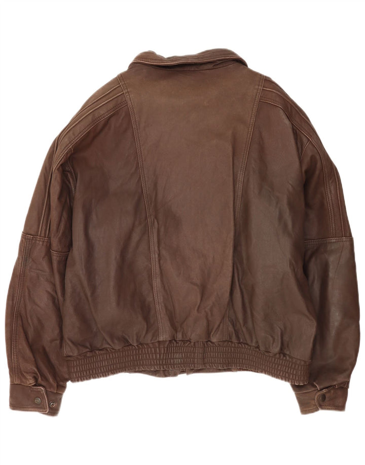 Jaqueta de couro masculina vintage com ajuste solto IT 50 couro marrom grande