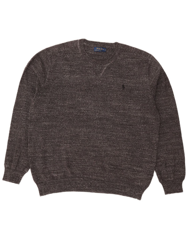Polo Ralph Lauren Suéter masculino com gola redonda, grande algodão manchado cinza