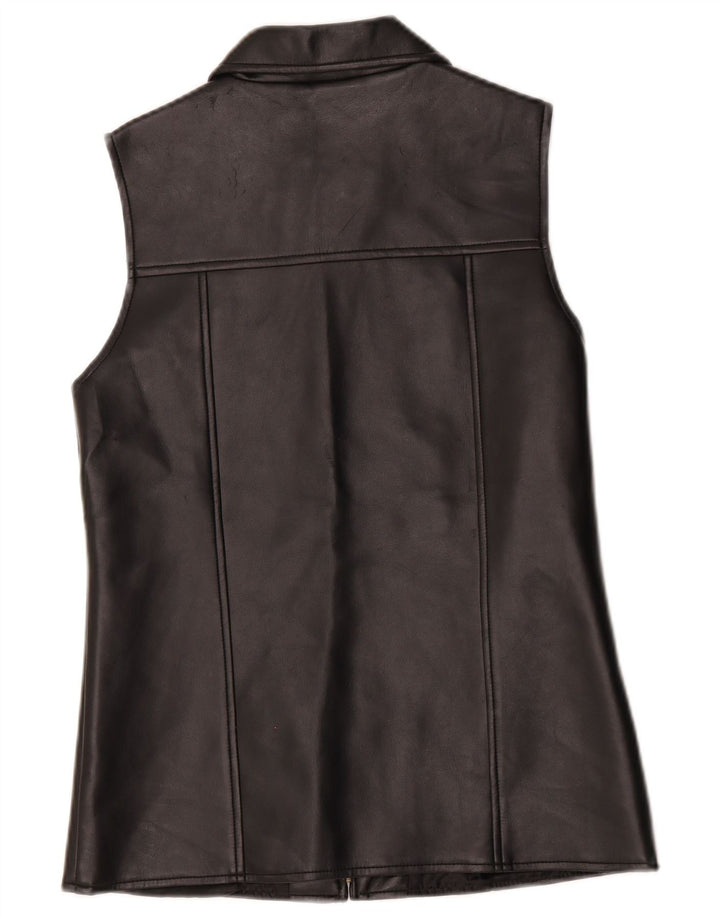 Colete de couro feminino vintage UK 10 pequeno preto