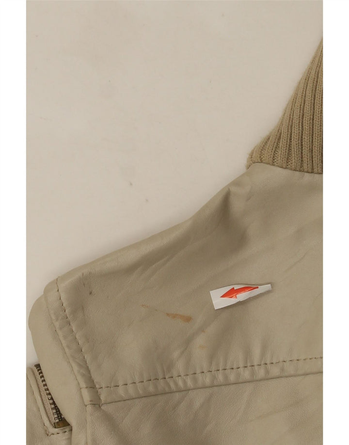 Jaqueta de couro feminina Mango UK 12 bege médio