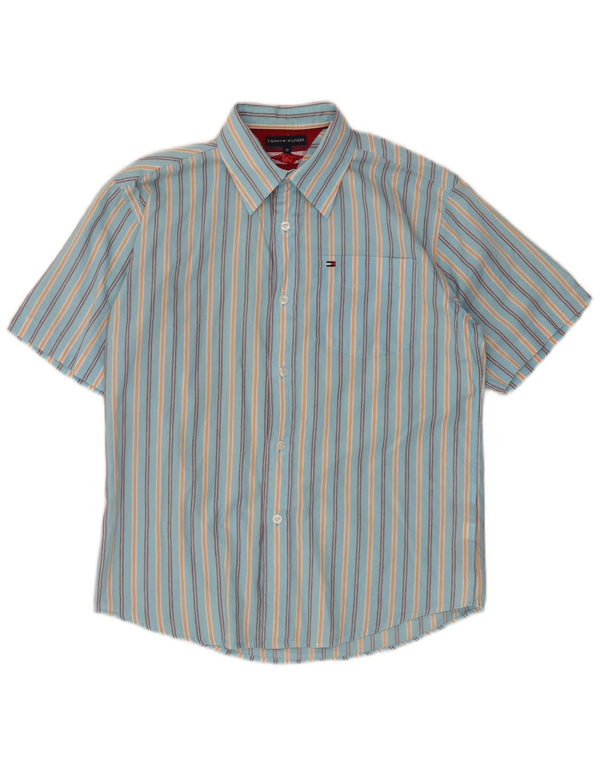 Tommy Hilfiger Boys Short Sleeve Shirt 11-12 Years Blue Pinstripe Cotton