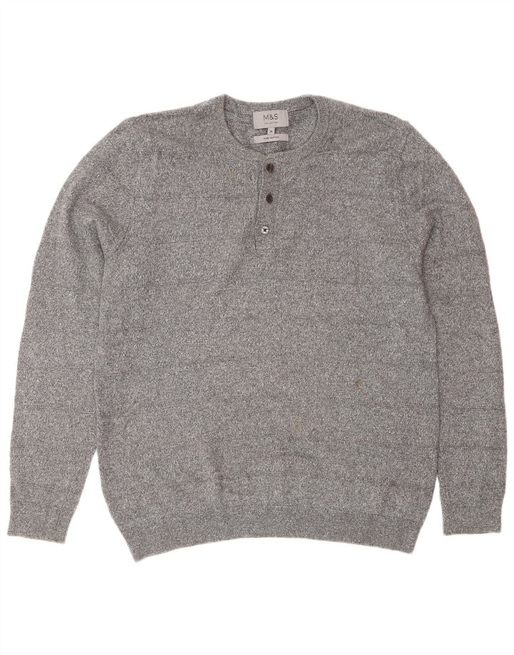 Suéter masculino Marks & Spencer com gola redonda e algodão cinza médio