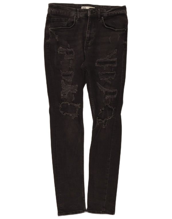Zara Mens Jeans Skinny Distressed EU 40 Médio W31 L30 Algodão Preto