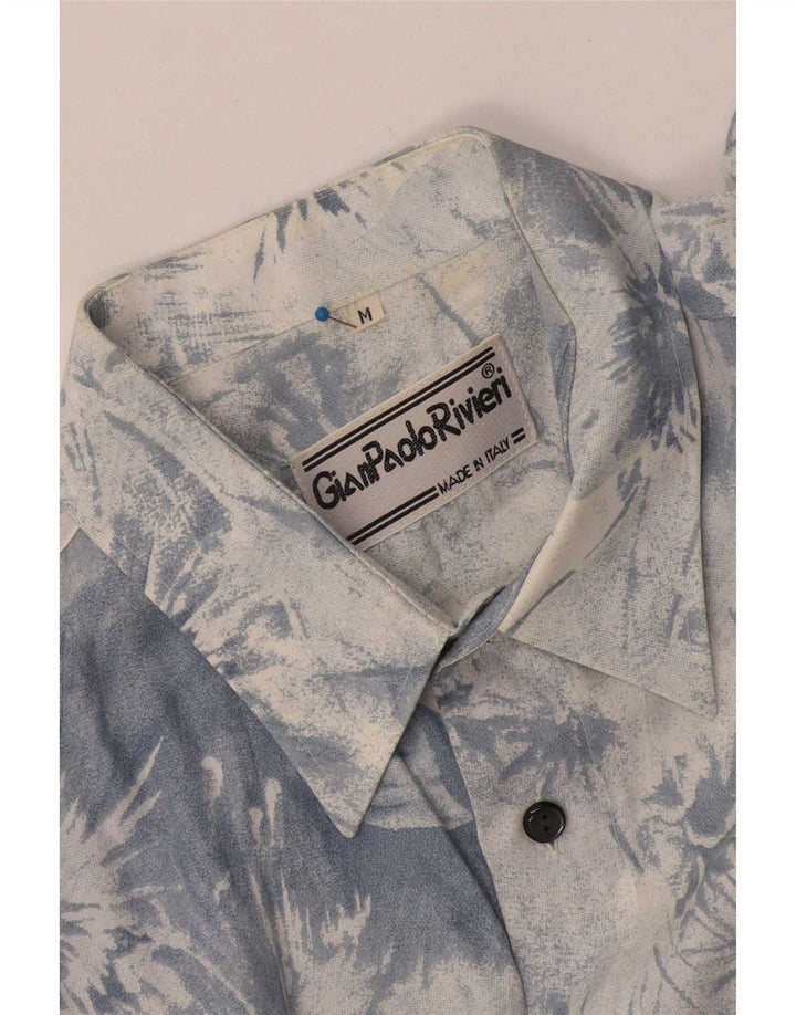Camisa masculina vintage de manga curta azul médio tie-dye