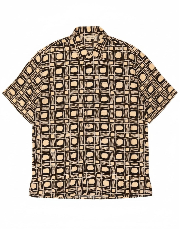 Camisa masculina vintage de manga curta grande preta geométrica