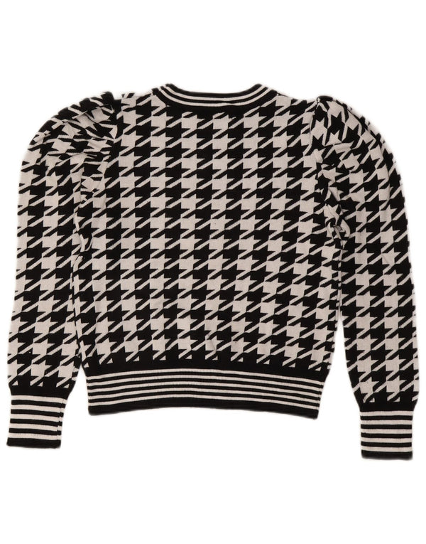 Suéter feminino Oasis com gola canoa curto Reino Unido 10 pequeno preto Houndstooth