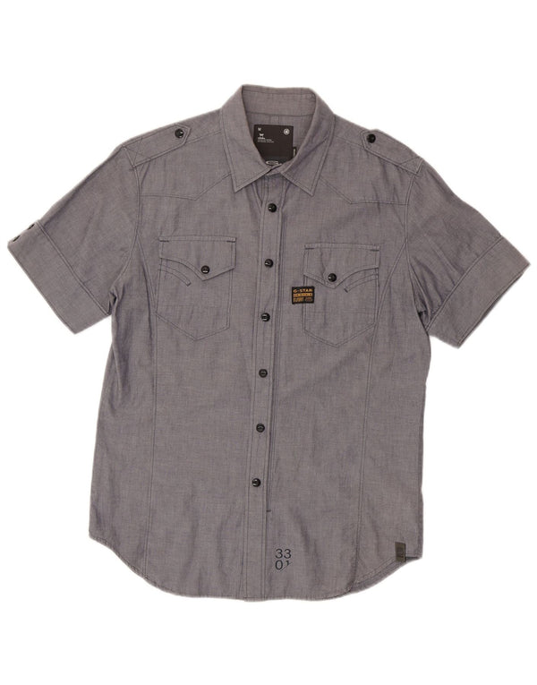 Camisa militar masculina de manga curta G-Star algodão cinza médio