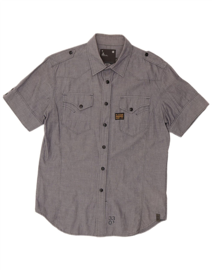 Camisa militar masculina de manga curta G-Star algodão cinza médio