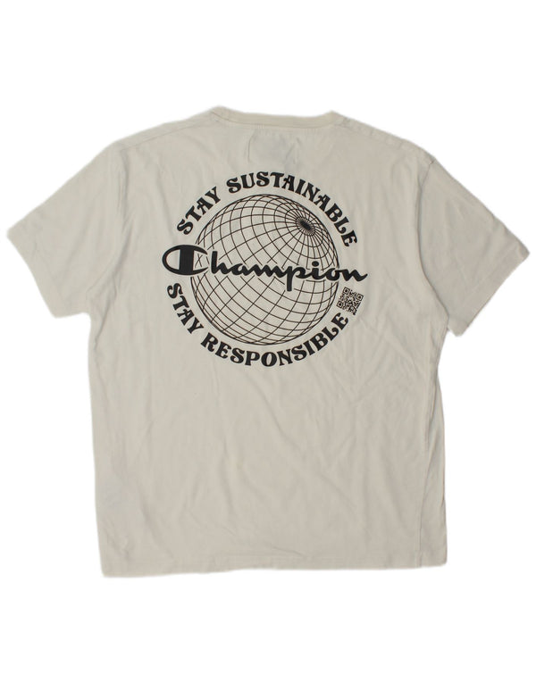 CAMPEÃO Camiseta masculina gráfica grande algodão branco