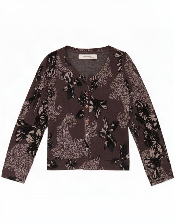 Suéter cardigã feminino Zara UK 12 cinza médio paisley viscose