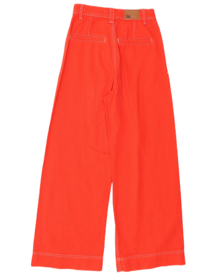 ZARA Calça feminina casual cintura alta perna larga UE 32 2XS W22 L26 laranja