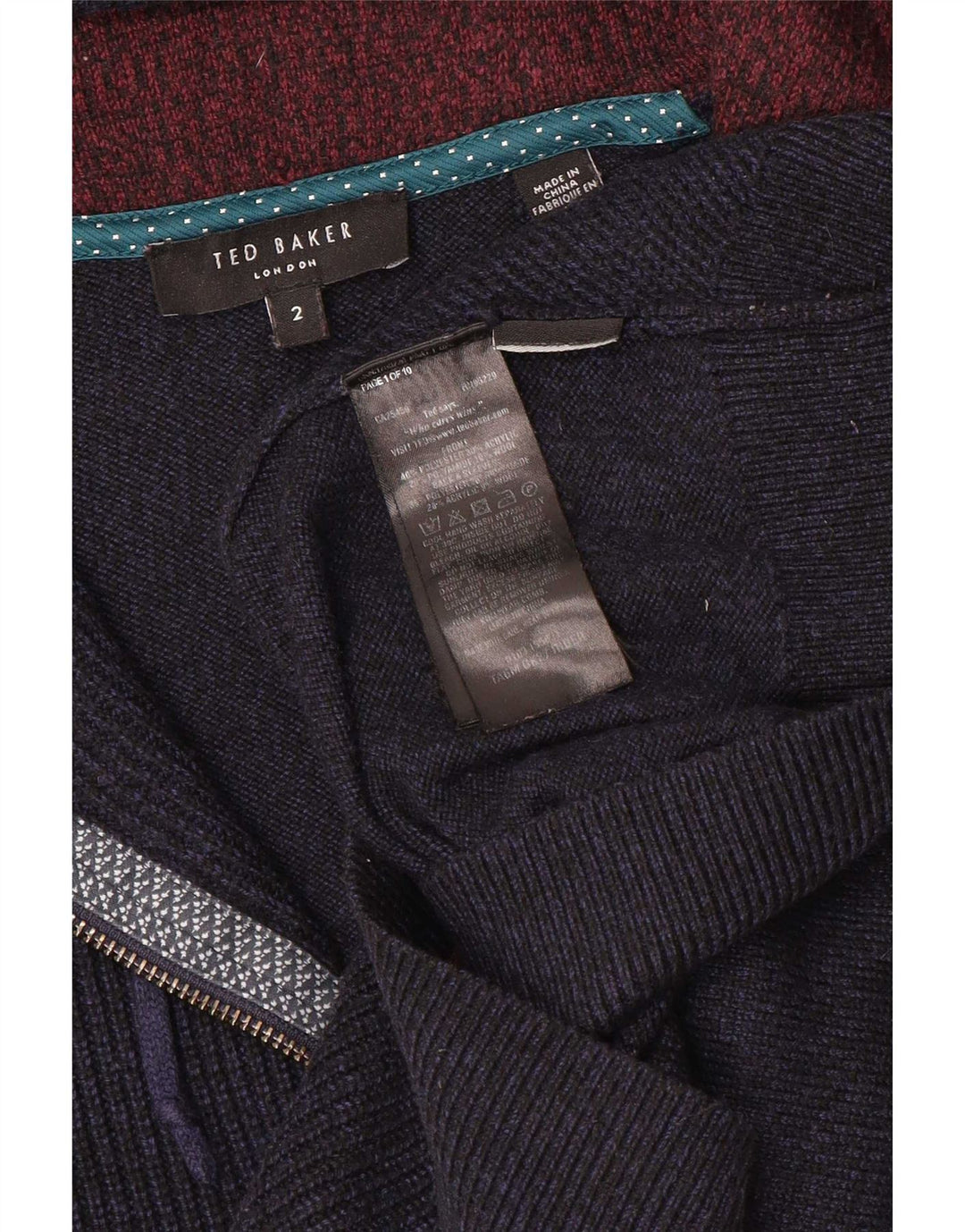 Suéter masculino Ted Baker com capuz e zíper completo tamanho 2 pequeno azul marinho
