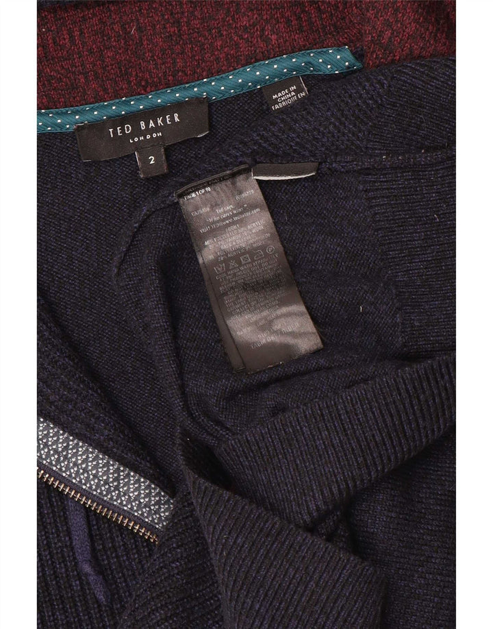 Suéter masculino Ted Baker com capuz e zíper completo tamanho 2 pequeno azul marinho