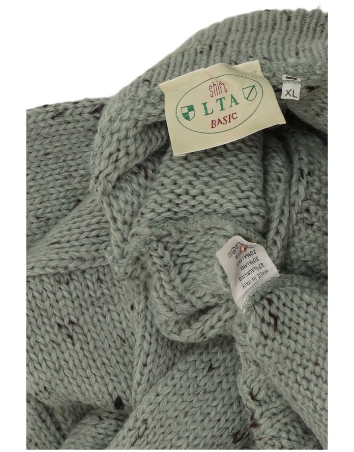 Suéter masculino vintage com gola redonda XL verde salpicado acrílico