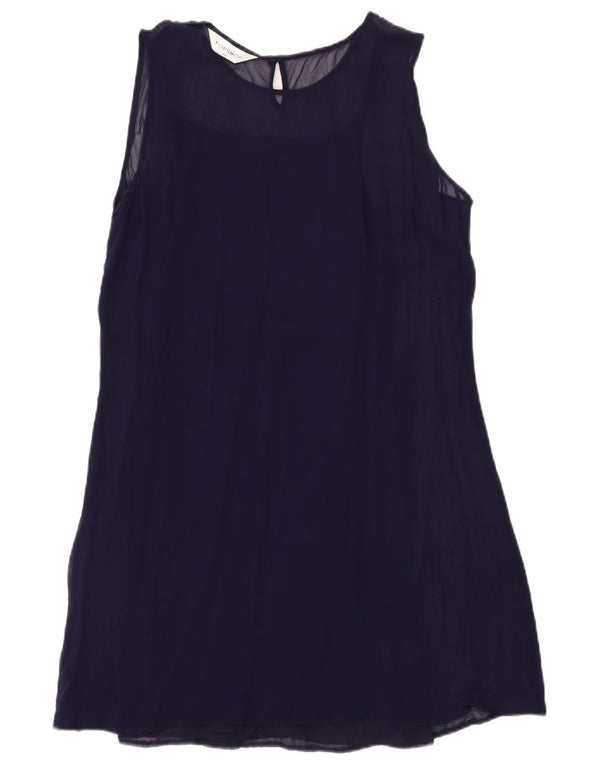 Vestido feminino Topshop sem mangas UK 12 viscose azul marinho médio