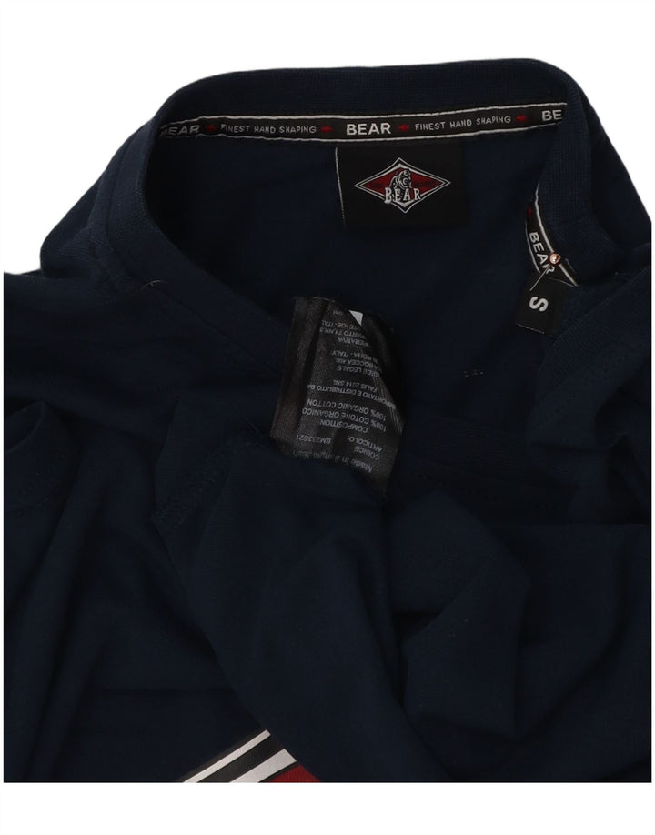 Camiseta masculina Bear com estampa gráfica pequena de algodão azul marinho