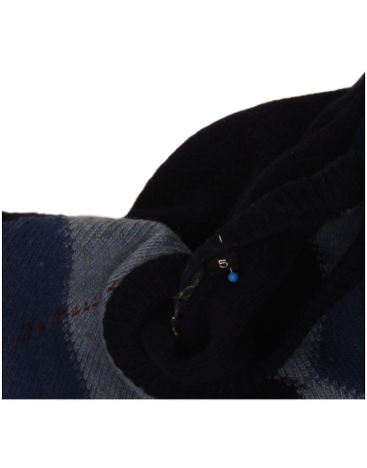 Suéter vintage masculino com gola redonda grande azul marinho Argyle/Diamante