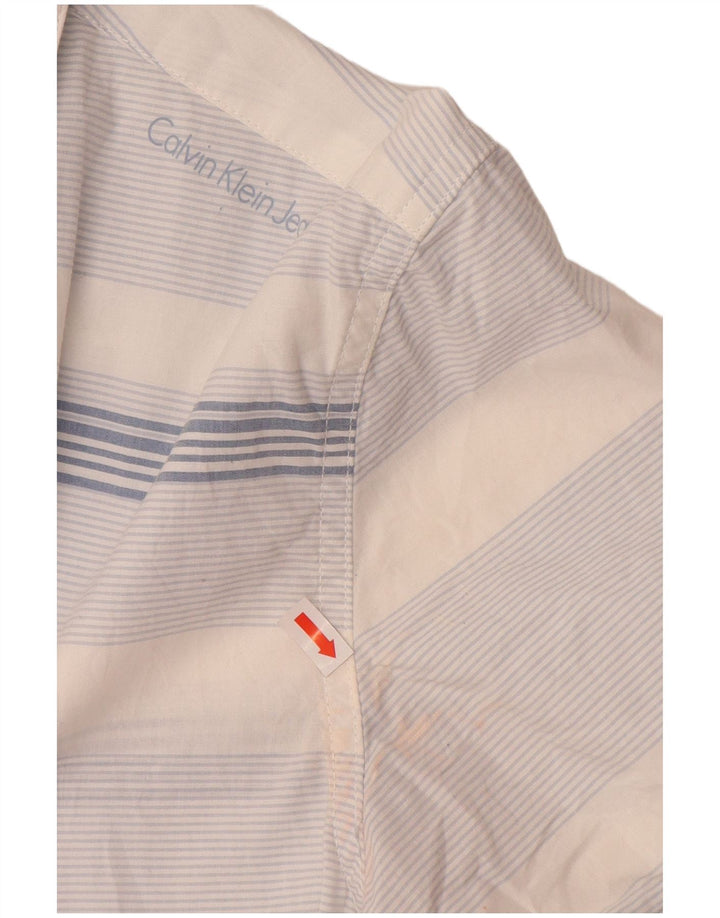 Camisa masculina de manga curta CALVIN KLEIN JEANS algodão listrado azul médio