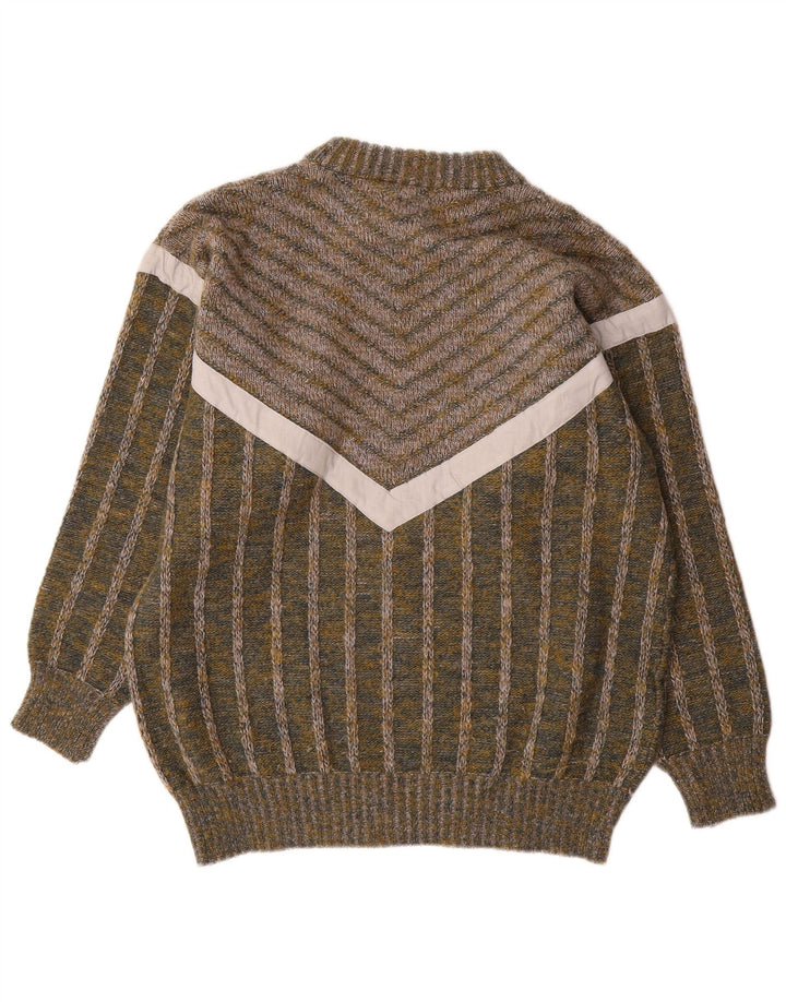 Suéter vintage masculino com gola redonda listrado verde médio