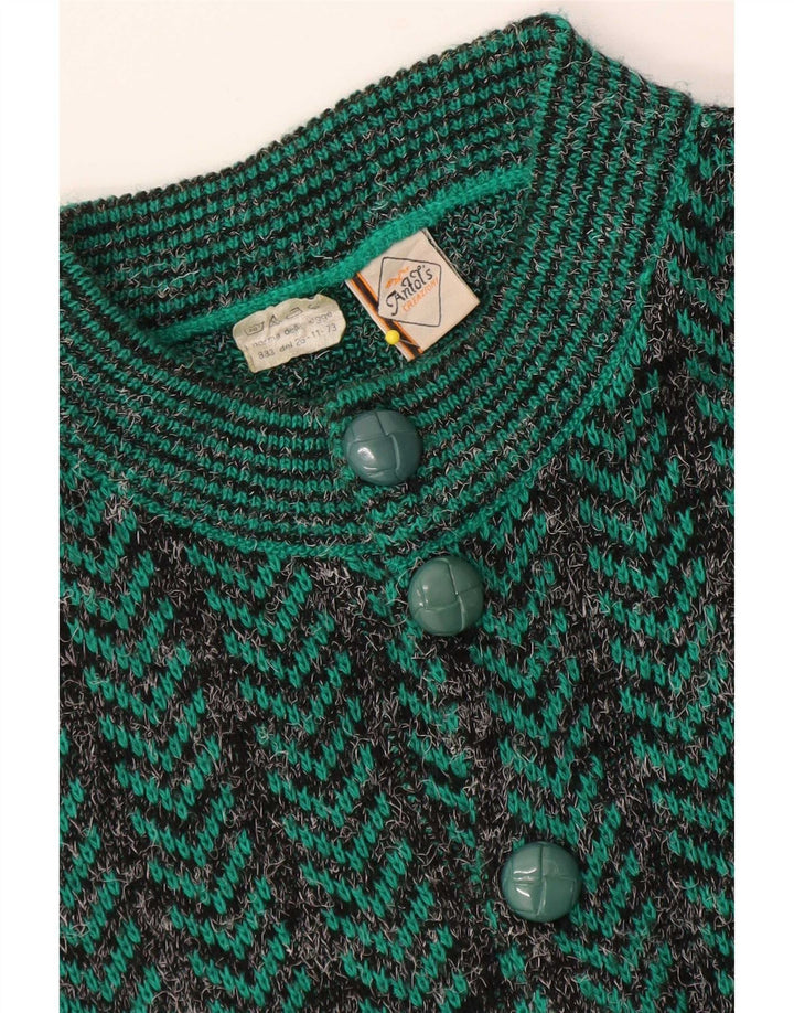 Suéter cardigã masculino vintage de ajuste regular médio verde chevron acrílico