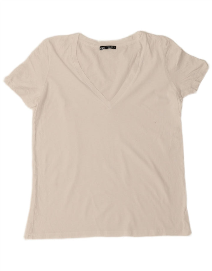 Camiseta feminina Zara Top UK 10 pequena branca