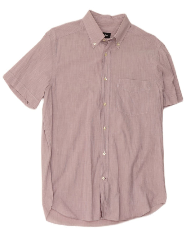 Camisa masculina de manga curta Massimo Dutti de algodão listrado rosa médio