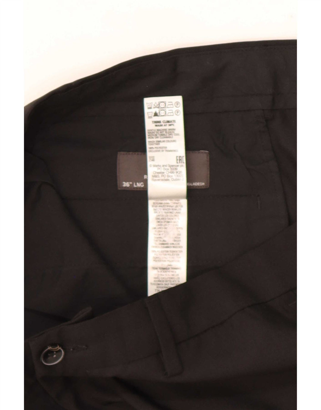 Calça Chino Masculina Marks & Spencer Regular Fit W36 L33 Poliéster Preto