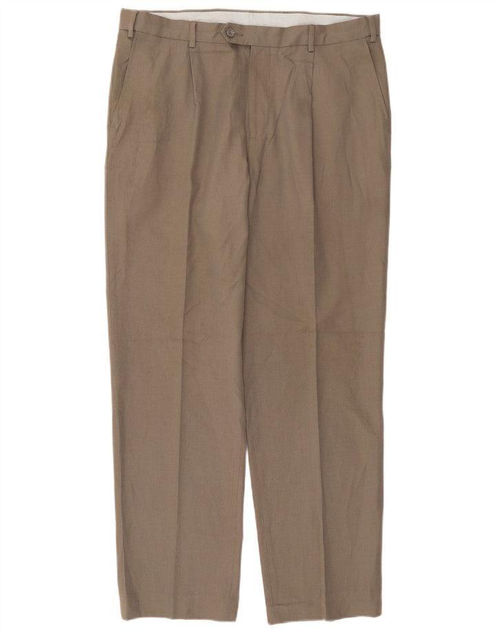 Calça masculina de terno reto Marks & Spencer W36 L31 poliéster bege