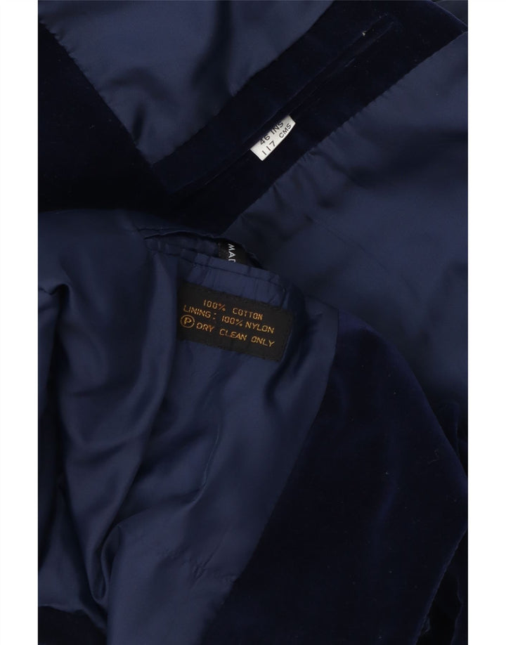 Jaqueta blazer de veludo masculina vintage com 2 botões IT 46 algodão azul marinho pequeno