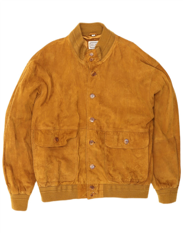 Jaqueta bomber masculina VINTAGE de camurça IT 50 grande couro marrom