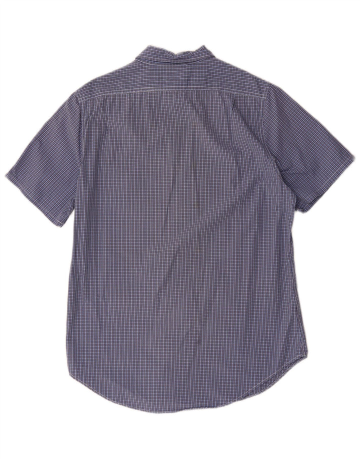 Camisa masculina de manga curta Ralph Lauren algodão xadrez azul médio
