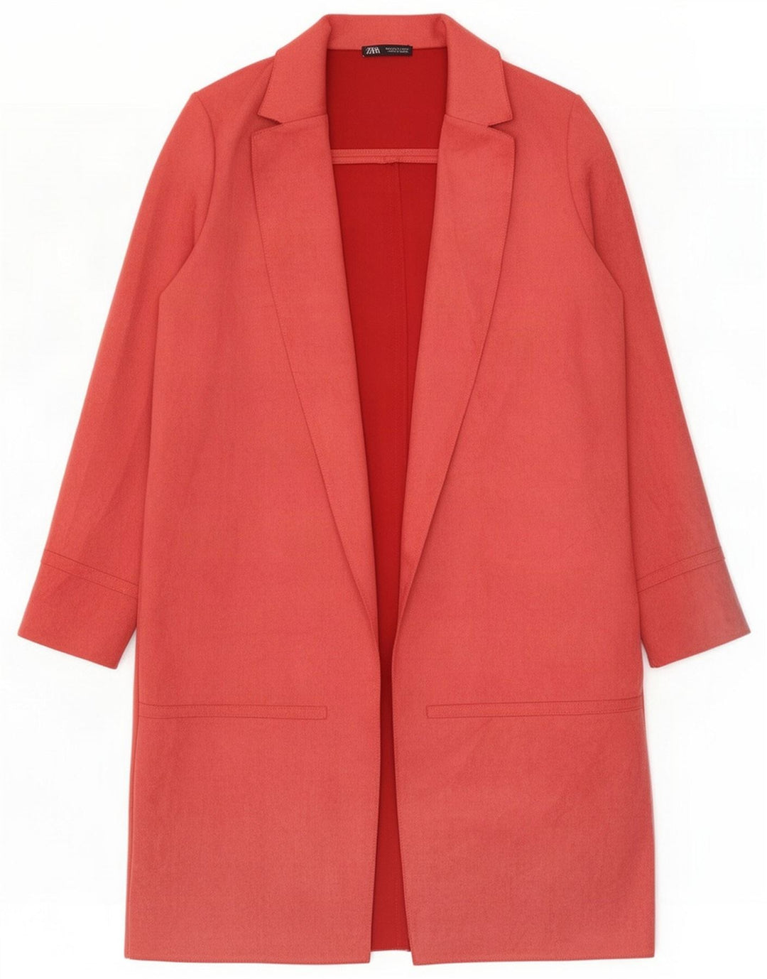 Zara Womens Longline Open Blazer Jacket UK 12 Grande Poliéster Rosa