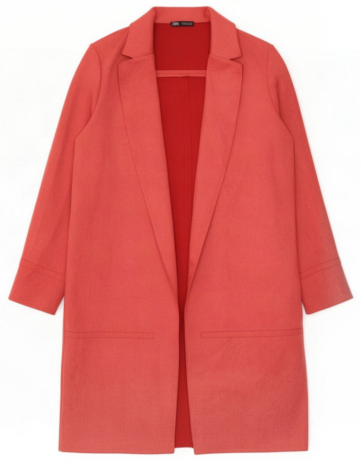 Zara Womens Longline Open Blazer Jacket UK 12 Grande Poliéster Rosa